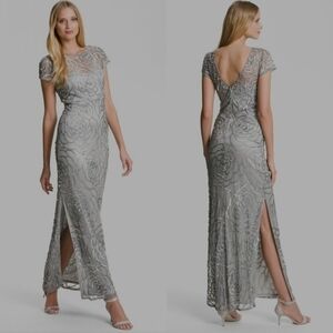 Aidan Mattox silver sequin formal ball gown dress